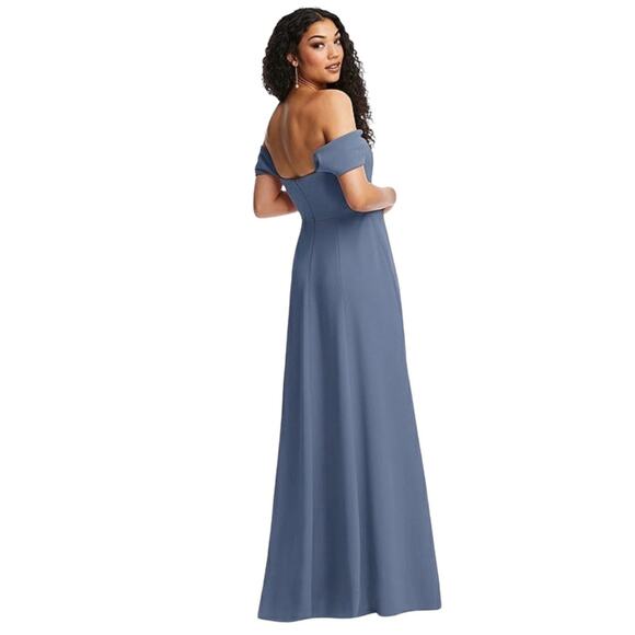 DESSY COLLECTION Off The Shoulder Pleated Cap Sleeve Formal A-Line Dress - Picture 2 of 9